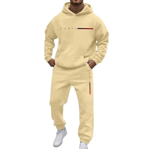 Mens Outfits Camouflage Print Athletic Hoodie with Joggers Sweatpants Casual Sports Activewear Set Adults Loungewear for Travel 2 Piece Casual Sweat Suits Holiday Clothing (Beige, S)