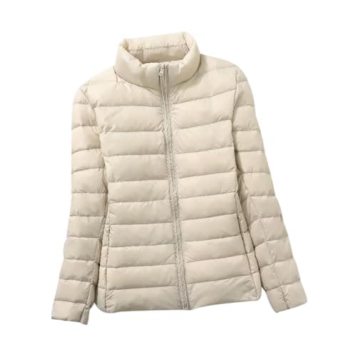 Ladies Lightweight Puffer Jacket Womens Packable Down Jacket Lightweight Puffer Coats Quilted Jackets for Women Ladies Oversized Puffer Coat Women Down Jacket Womens Ultra Light Packable Beige L