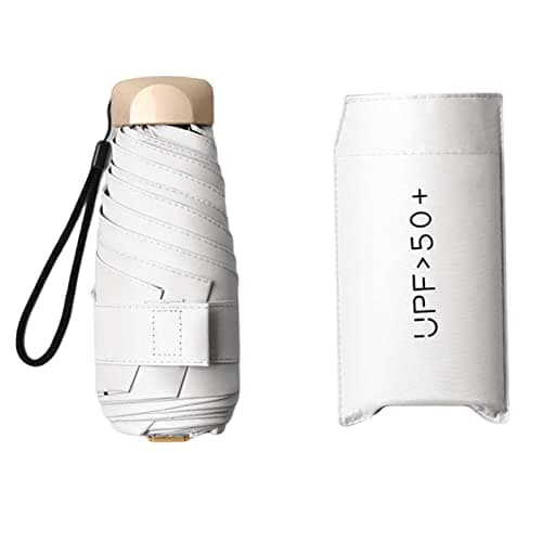 Perfeclan Travel Umbrella Mini Folding Umbrella Strong 2 in 1 Function Water Resistant Folding Portable Handbag Pocket Umbrella, Sunshade UmbrellaUPF>50+ UV Protection Lightweight, White