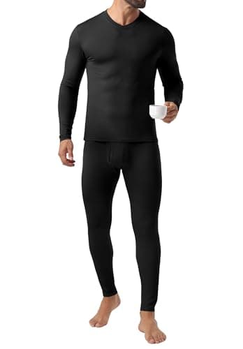 QIXING Mens Thermal Underwear Set Fleece Lined Long Johns Warm Base Layer Set for Winter Ski Football Work (Black, L) — view 5