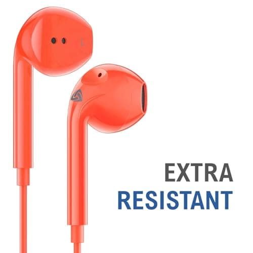 Ludos ZENITH Wired Earbuds in-Ear Headphones, 2 Year Warranty, Earphones with Microphone, Corded for 3.5mm Jack Ear Buds for iPhone, Samsung, Computer, Laptop, Kids, School Students, Woman - Coral — view 6