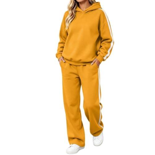 Womens Yellow 2 Piece Outfit Pullover Hoodie and Wide Leg Trousers