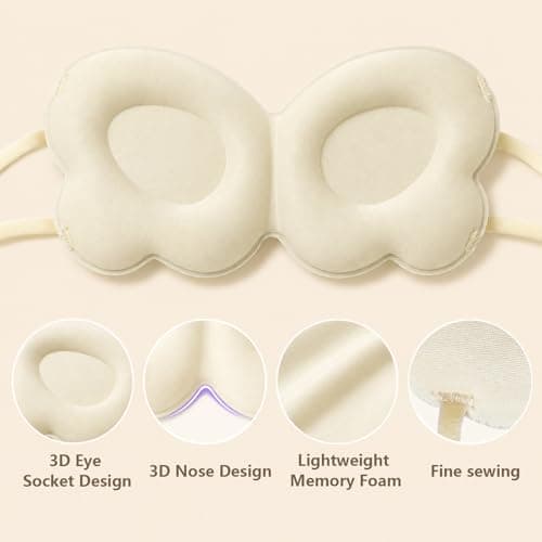 ZEMINRI 3 PCS Sleep Mask Gentle Butterfly 3D Eye Mask for Sleeping (Beige) — view 3