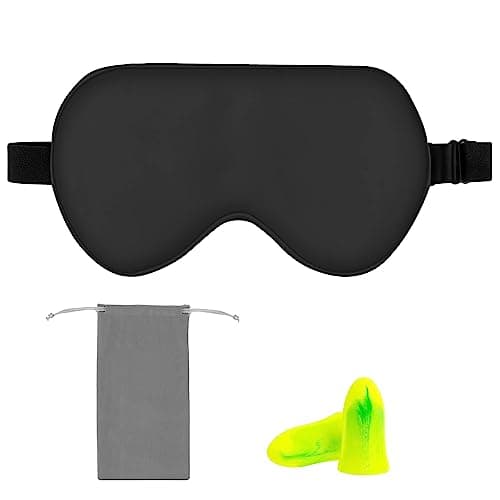 Amazon Basics Genuine Natural Mulberry Silk Eye Mask, Curved Sleep Mask with Adjustable Strap, Pack of 1, 21.5 x 11.2 cm, Black