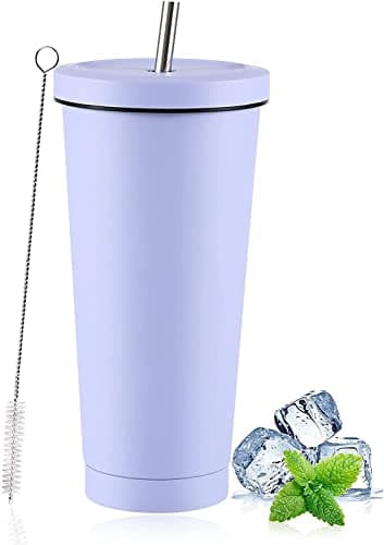 LATERN Iced Coffee Tumbler with Lid and Straw, 750ml Insulated Stainless Steel Cup Double Wall Vacuum Travel Coffee Mug Reusable Water Cup Keeps Drinks Cold & Hot (Light Purple, 1Pcs)