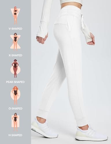 baleaf Women's Fleece Lined Joggers High Waisted Water Resistant Thermal Winter Trousers Running Yoga Pants White L — view 3