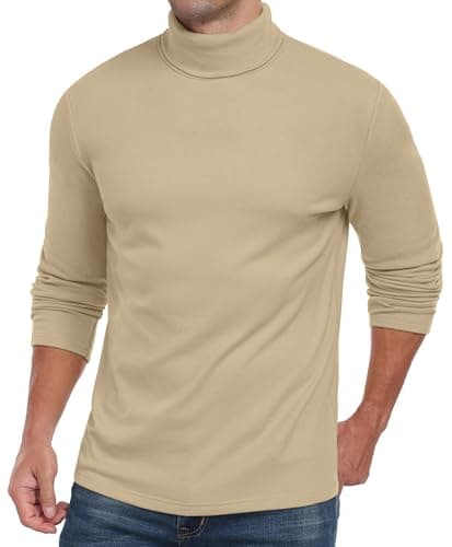 QIXING Men's Thermal Turtleneck Top, Long Sleeve Base Layer, Khaki, M — view 3