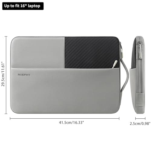 ROEPHY 16 Inch Laptop Sleeve Case,Waterproof Slim Computer Cover Bag with Handle for MacBook Pro 16, Dell XPS 16, HP Envy Pavilion, ASUS Vivobook,Lenovo ThinkPad,Grey — view 2
