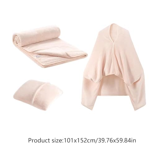 Trveqhk Travel Blanket and Pillow | Travel Airplane Pillow Blanket Combo Lightweight | Wearable Adult Coat Poncho, Soft Flannel Airplane for Traveling — view 5