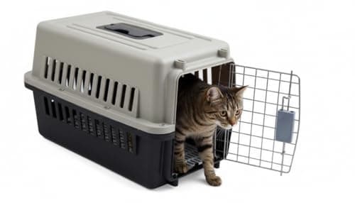 Hyper Mart Pet Travel Carrier, Hard Plastic Transport Crate for Cats and Dogs, 48 x 32 x 30 cm, Grey and Black with removable raised slotted base. — view 6