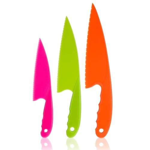 BANSHAN Toddler Knife for Chopping Safety Plastic Mini Chef Set for Kids Kitchen Pack of 3 Safe and Durable