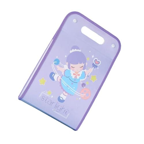 Ycauty Organ File Bag A4 Portable Expandable Folder 12 Layers for Office Home School PP Material (Purple Little Girl)