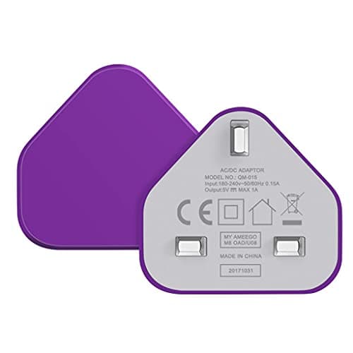 AMO® Universal USB Mains UK 3 Pin Plug Charger Adapter Compatible with Samsung Galaxy Compatible with iPhone iPad Sony Tab HTC Windows Phone Tablet & USB Socket (Purple) — view 3