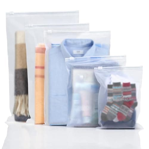 Reusable Zip Lock Bags 34pcs - 5 Size Plastic Travel Organiser Pouches, Frosted Waterproof Storage for Clothes, Shoes, Cosmetics, Suitcase - No Holes Hospital Bag
