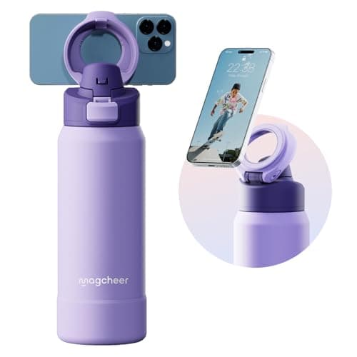 Magcheer 1L Insulated Bottle with Magnetic Phone Holder（Purple）