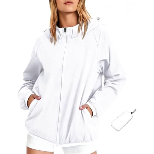 Anbiryeik Packable Waterproof Jacket Women Lightweight Breathable Raincoat with Pockets Windproof Softshell Outdoor Rain Jacket Functional Outwear for Walking Hiking Travel Running Cycling White M