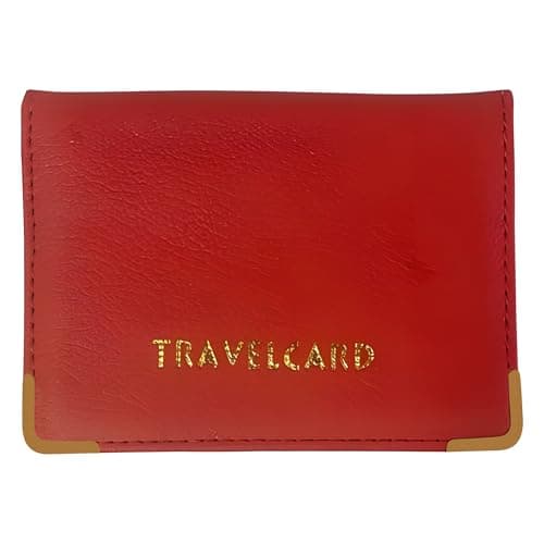 FATASH Travel Card Holder, PU Leather Oyster Card Cover, Bus Pass, Rail Ticket, Photo ID Wallet with 4 Pockets, Compact & Slim Unisex RFID Blocking Credit Card Case for Men, Women & Kids - Red