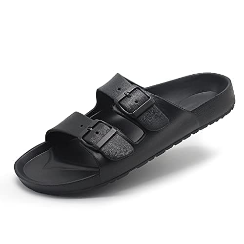 BEMGNAR Men’s Lightweight Comfort Slides Double Buckle Slip-on Adjustable EVA Orthopedic Flat Sandals, Black, 8 UK