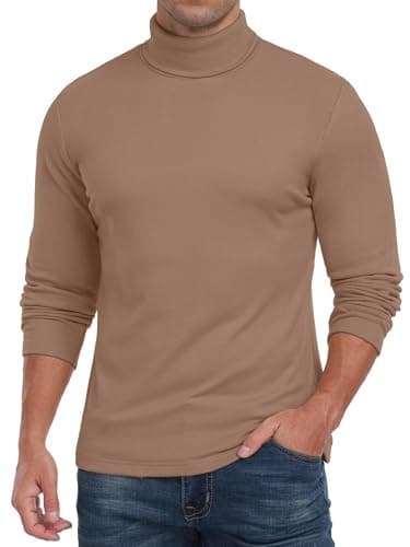 Hisir Men's Thermal Turtleneck Top Long Sleeve Base Layer Brown L