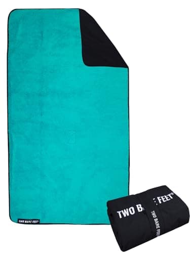 Two Bare Feet Sherpa Lined Waterproof Beach Travel Blanket – Warm, Cozy, Windproof Outdoor Blanket for Camping, Picnics, Hiking & Beach Days – Portable & Lightweight (Black/Teal, 145cm x 80cm) — view 2