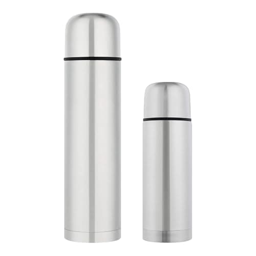 GRÄWE Thermal Flask Set, 2 Pieces, Stainless Steel Drinking Bottle, Outdoor Thermos Flask, Insulated Flask for Travel, Cup and Screw Cap, Leak-Proof for Tea and Coffee, Dishwasher Safe, Silver