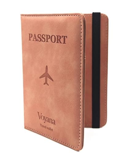Voyana RFID Blocking Passport Holder, PU Leather Travel Wallet for Men and Women, Slim Cover for Passport, Boarding Pass, Credit Cards and Cash (Pink) — view 3