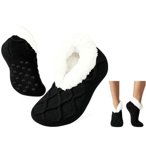 RJVZVEJH Fluffy Slipper Socks Women, Knitted Thick Cosy Non Slip Gripper Socks with Soft Warm Lined for Winter Home Floor Bed