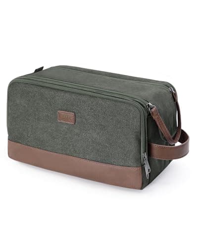 WANDF Toiletry Bag for Men Travel Wash Bag Toiletry Organizer Canvas and PU Leather Dopp Kit Water-Resistant Shaving Kit for Travel Accessories (Green, Patent Pending)