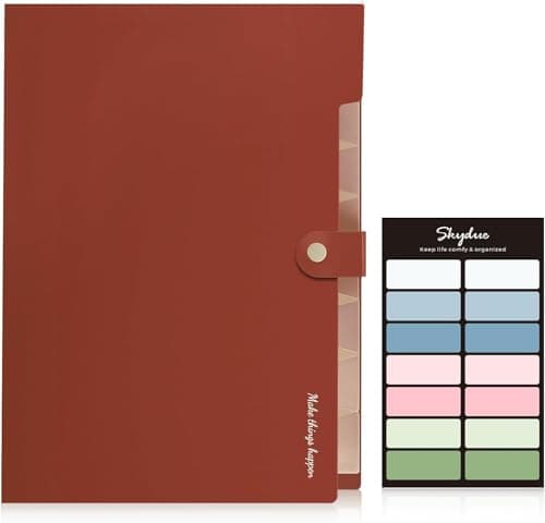 SKYDUE Document Folder A4, 8-Compartment Organiser with Labels, Practical Expanding Folder, Organiser Folder, File Folder, Robust Document Folder for Office, School and Travel (Brown) — view 2