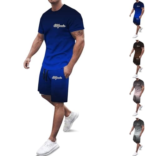 Mens 2 Piece Tracksuit Short Sleeve T-Shirts and Shorts Matching Set Loungewear Sweatsuit Lounge Sets with Pockets Loungewear for Travel Sportswear for Gym Running Exercise Fitness (#0001 Coffee,3XL) — view 2