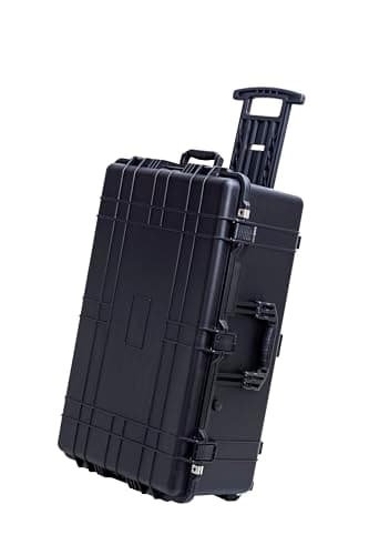MEIJIA Waterproof Heavy Duty Hard Protective Case,Hard Camera Case with Retractable Pull Handle and Rolling Wheels,Customizable Fit Foam Inserted,Elegant Black (31.57"X20.47"X12.44")
