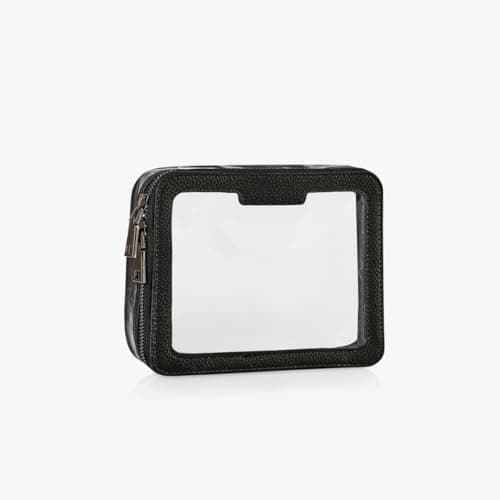 Waterproof Clear PVC Toiletry Bag - Travel Makeup and Wash Organizer With Zipper for Bathroom - Vegan Leather Cosmetic Organizer for Men & Women (Black) — view 2