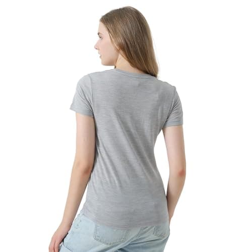 Merino Protect 100% Merino Wool T-Shirt Women Crew Neck Tops Short Sleeve Base Layers for Travel Hiking Tee Light Grey — view 2