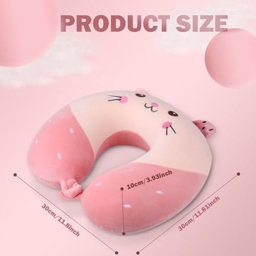Fentar Neck Pillow for Travel, Pink Cute Memory Foam Kids Travel Pillow — view 3