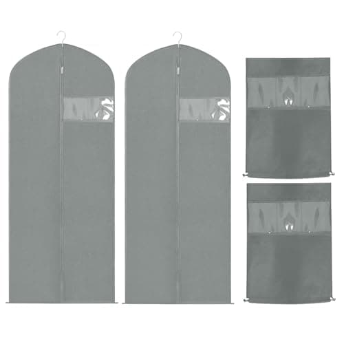 Tenbrachian 2 Garment Bags & 2 Shoe Bags, 23 x 47 in Suit and Garment Covers BagsDust-Proof Clothes Covers Protector BagsMoth Proof Dress Bag with Zip, for Women Men Coat Jacket(Grey)