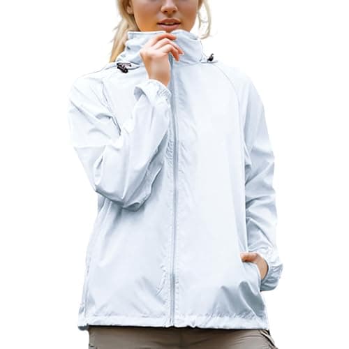Womens Waterproof Running Jacket Quick Dry Lightweight Raincoat Hooded Rain Jacket Thin Sunscreen Water-Resistant Sports Hiking Walking Jackets Spring Autumn Summer Rain Coats Sun Protection Coat