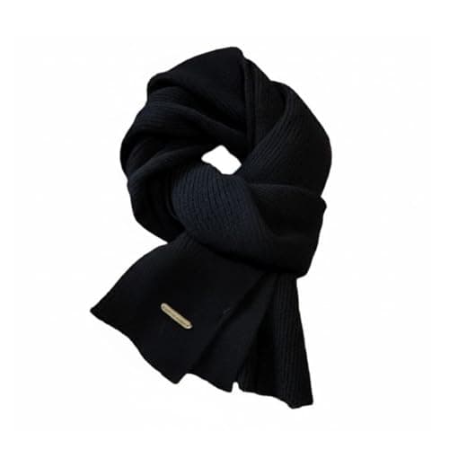 Grion Dark Navy Ribbed Knitted Scarf, Textured Winter Neck Accessory, 1-Pack | Wrap-around format, rectangular single-colour design, gold-tone tag, for everyday travel, casual outfits and office wear