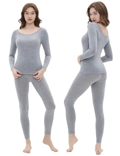 Vinconie Ladies Thermal Underwear Pyjama Set Long Sleeve Base Layer T-Shirt Top, 1 Pack Grey, M (12 14) — view 2