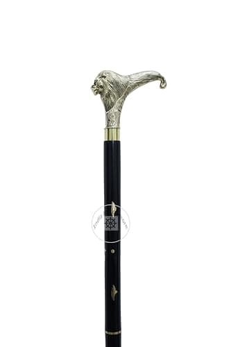 Alfiya Nautical 36" Handmade Lion Head Walking Stick | Brass Nautical Cane with Rosewood Shaft | Portable Dismantlable Support & Stylish Gift — view 2