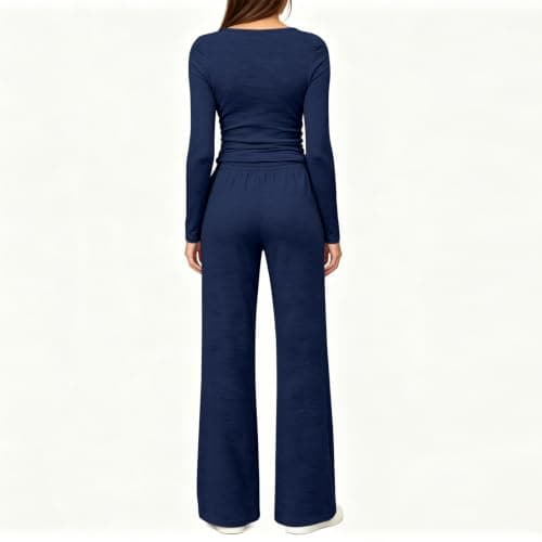 Travel Sets for Women Clothes Wrinkle Free Co Ord Sets for Women Loungewear Tracksuits Long Sleeve Ruched Top and High Waisted Wide Leg Pants Travel Jogging Gym Home Lounge Wear Y2K Going Out Outfits — view 4