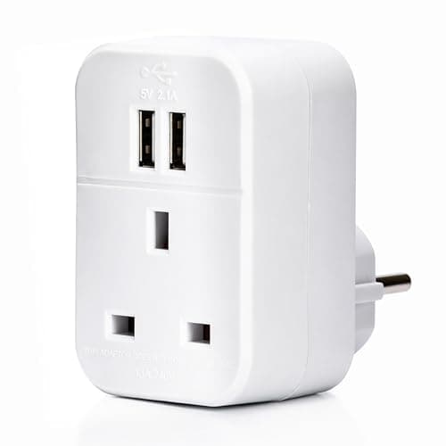 STATUS UK to EU European Plug with USB Port Adapter, White