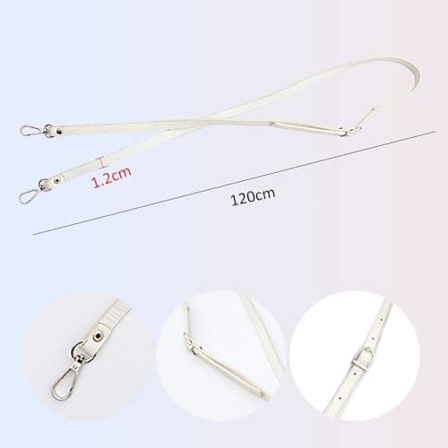 Handbag Strap, Shoulder Strap Replacement for Crossbody Bag, Adjustable Metal Swivel Hooks Hand Bag Long Straps, DIY Purse Handle, White — view 2