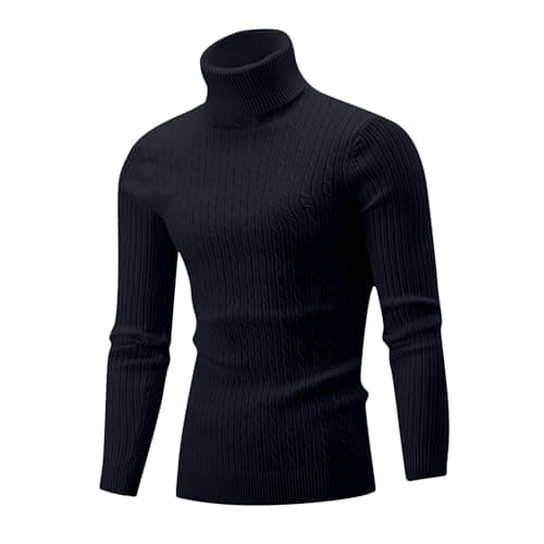 XMWSPO Men's Cable Knit Turtleneck Sweater,Long Sleeve Warm Sweatshirt — view 3