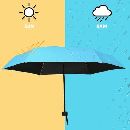 Vicloon Mini Travel Umbrella, Small Compact Umbrella with UPF50+ Protection, 210T Black Rubber Cloth & 6 Aluminum Alloy Ribs Folding Umbrellas, Lightweight Tiny Pocket Umbrellas (Blue) — view 5