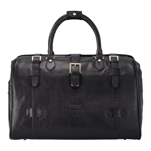 Genuine Leather Duffle Bag Weekender Large Travel Holdall - Black 49 x 39 x 29 cm