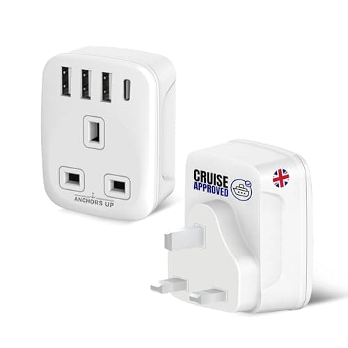 Cruise Approved 5-in-1 Travel Adaptor – Non-Surge for Cruises & Travel Use – 3 USB + 1 USB-C – Works on P&O, Marella, Cunard, Fred Olsen, Ambassador and more – Cruise Essential