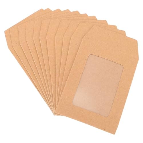 Hoement Kraft Paper Document Folder Envelopes Simple and Elegant Appearance 25pcs with Window Khaki Colour, for Greeting Cards and Office Storage