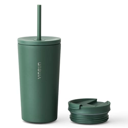 VINSUN Travel Mug with Straw 480ml, Leak-Proof Stainless Steel Thermal Mug