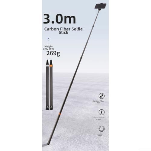 for insta360 Carbon Fibre Selfie Rod - Lightweight Extendable Monopod for X4 X5 X3 Action Cameras - Invisible Pole for Shots Vlog Stand 3.0m(3 m 9-Section gold) — view 3