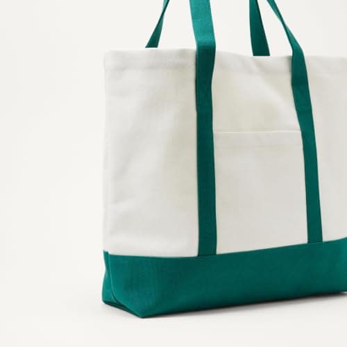Amazon Essentials Unisex Adults' Large Heavy-Duty Canvas Beach Tote Bag, Natural/Green, One Size — view 3